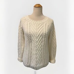 Joe Fresh‎ Women`s White Acrylic Gable Knit Crew Neck Sweater Size Medium